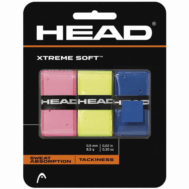 Blister Overgrips Head Xtreme Soft Rosa Amarelo Azul 3 Unidades