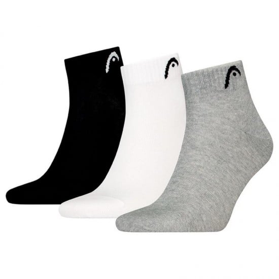 Calcetines Head All Sports Quarter Negro Blanco Gris 3 Pares