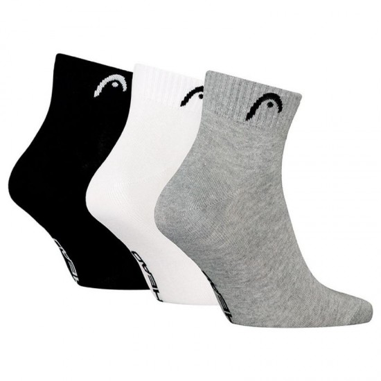 Calcetines Head All Sports Quarter Negro Blanco Gris 3 Pares