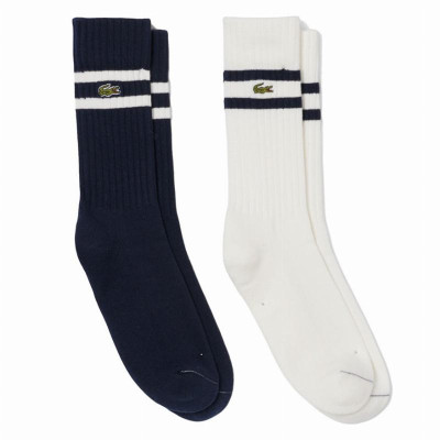 Meias Lacoste High Cut Navy Branco 2 Pares