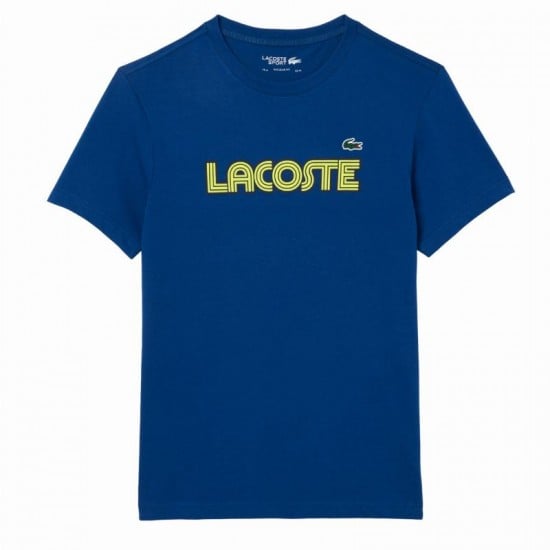 T-shirt en maille bleu marine et jaune Lacoste Sport