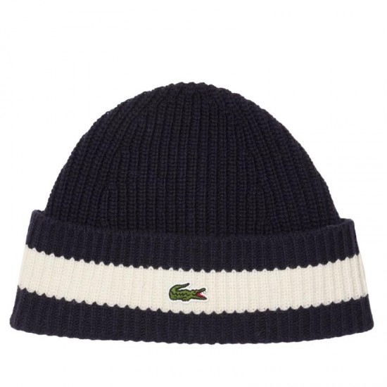 Gorro Lacoste Lana Azul Marino Blanco