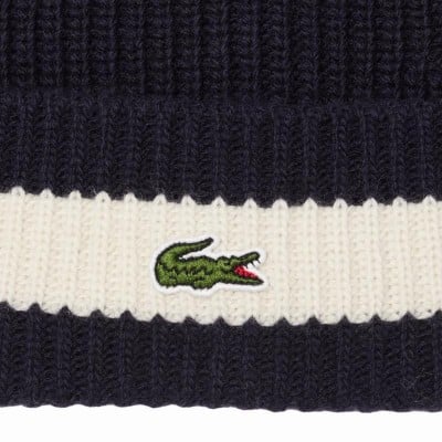 Lacoste Bonnet en laine bleu marine blanc