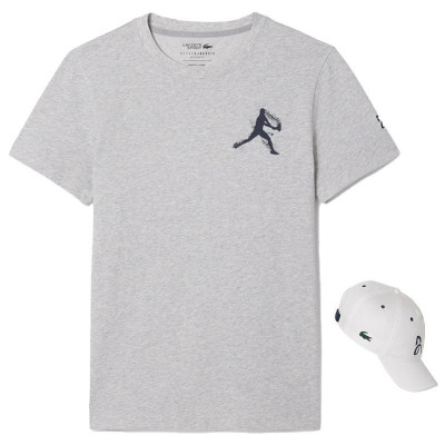 Pack Camiseta Lacoste Novak Djokovic Boné Cinza e Branco