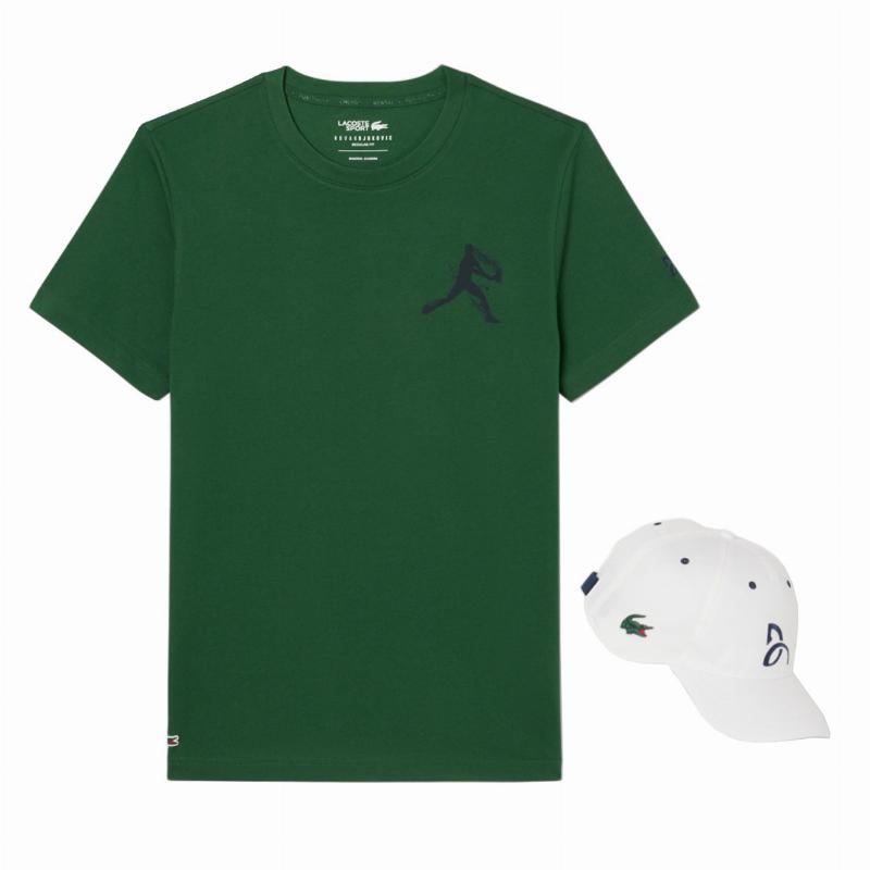 Pack Lacoste Novak Djokovic T-Shirt Green and White Cap