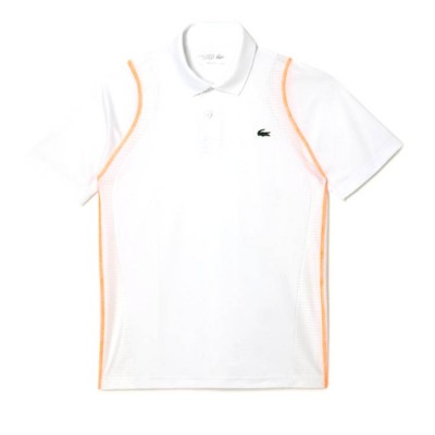 Polo Lacoste Poliester Reciclado Blanco Naranja