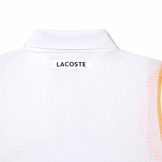 Lacoste Polo in Poliestere Riciclato Bianco Arancio