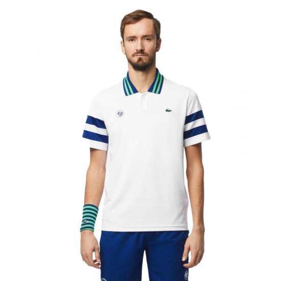 Polo Lacoste Roland Garros Medvedev Blanco Azul Marino