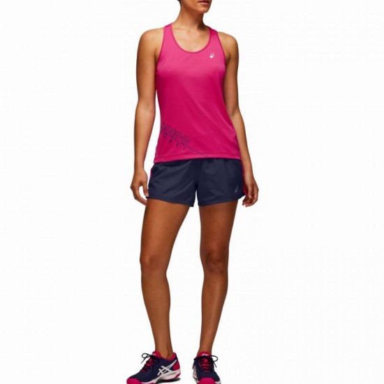 Pantaloncini Asics Practice Azul Peacoat Rosa Mujer