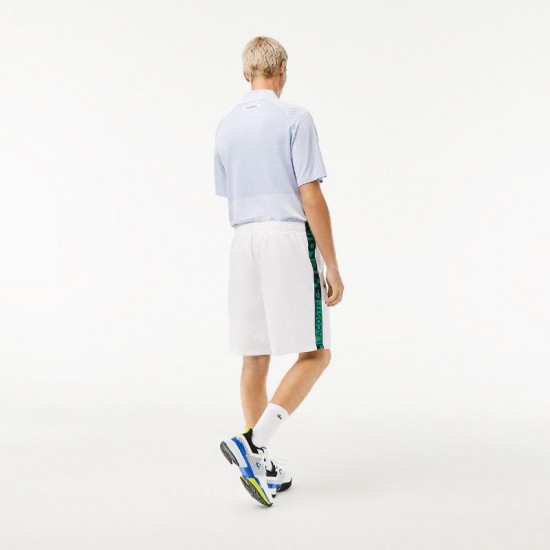 Short Lacoste Sport Side Stripes Blanc Vert