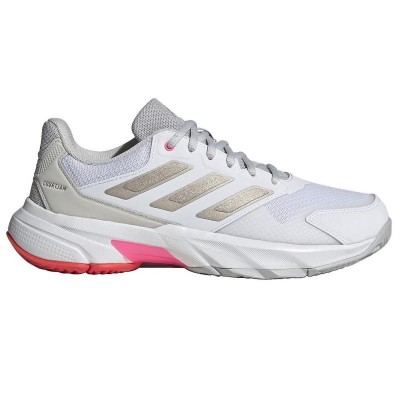 Tenis Adidas CourtJam Control 3 Branco Prata Vermelho Feminino