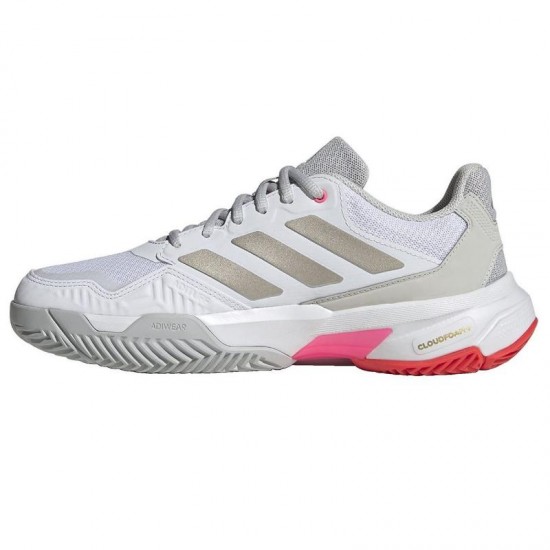 Tenis Adidas CourtJam Control 3 Branco Prata Vermelho Feminino