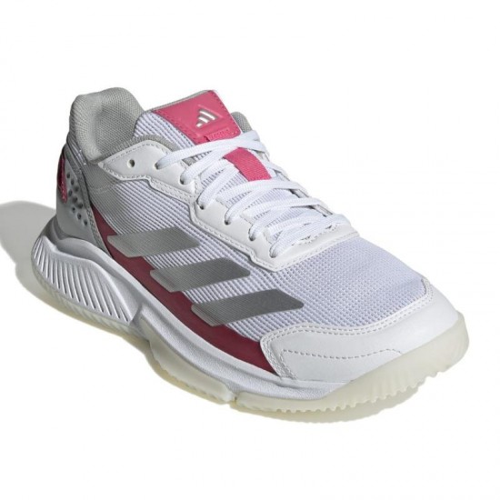 Tenis Adidas Courtquick Padel Branco Prata Rosa Feminino