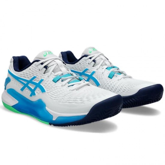 Asics Gel Resolution 9 Clay White Aqua Sapatilhas