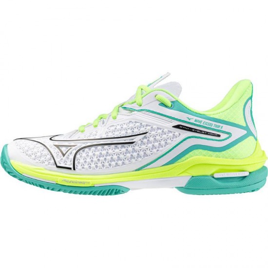 Tenis Mizuno Wave Exceed Tour 6 Clay Branco Preto Lima para Mulheres