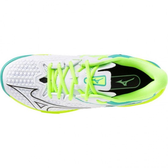 Tenis Mizuno Wave Exceed Tour 6 Clay Branco Preto Lima para Mulheres